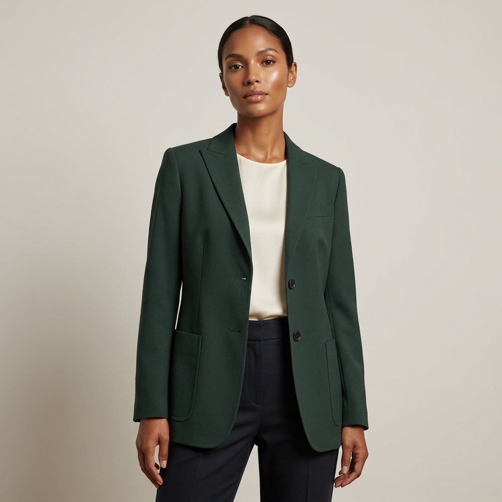 Akris Punto Womens Dark Green 100% Wool Single-Breasted Blazer Size US 12